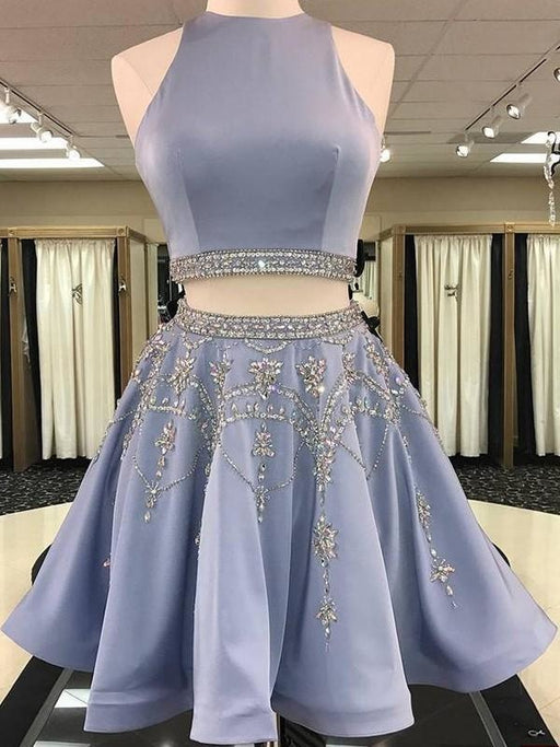 Bridelily A-Line Sleeveless Bateau Satin With Beading Short/Mini Two Piece Dresses - Prom Dresses