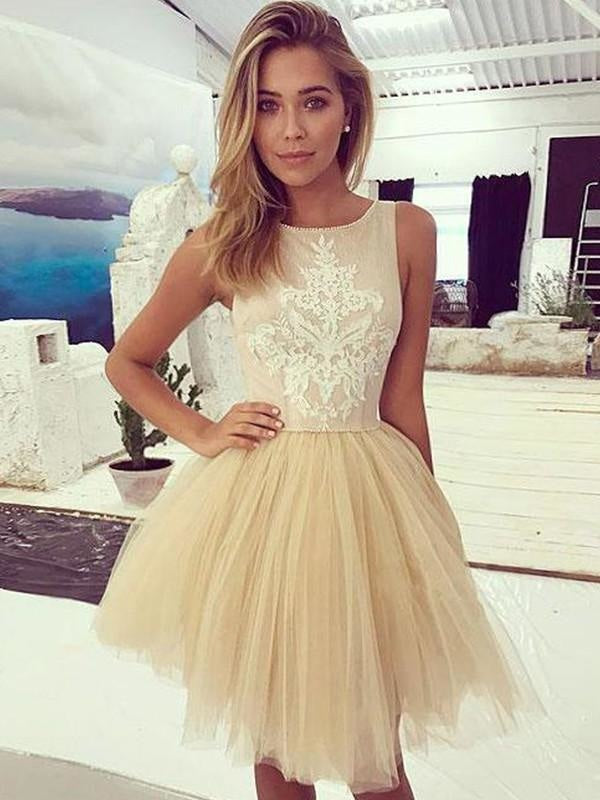 Bridelily A-Line Sleeveless Bateau Tulle With Applique Short/Mini Dresses - Prom Dresses
