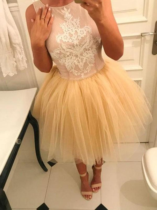 Bridelily A-Line Sleeveless Bateau Tulle With Applique Short/Mini Dresses - Prom Dresses