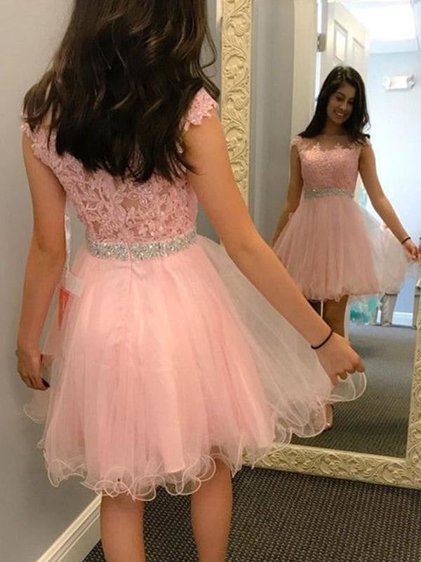Bridelily A-Line Sleeveless Bateau Tulle With Beading With Applique Short/Mini Dresses - Prom Dresses