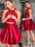 Bridelily A-Line Sleeveless Halter Satin With Lace Short/Mini Two Piece Dresses - Prom Dresses
