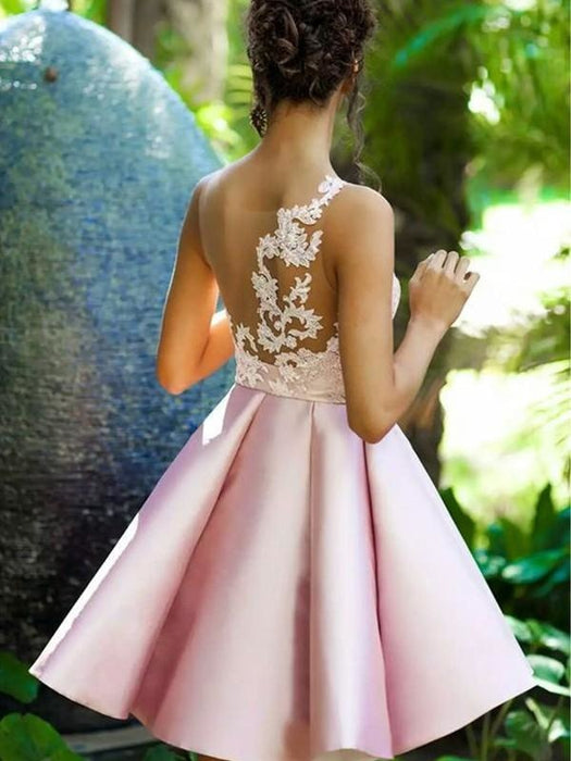 Bridelily A-Line Sleeveless One-Shoulder Satin With Applique Short/Mini Dresses - Prom Dresses