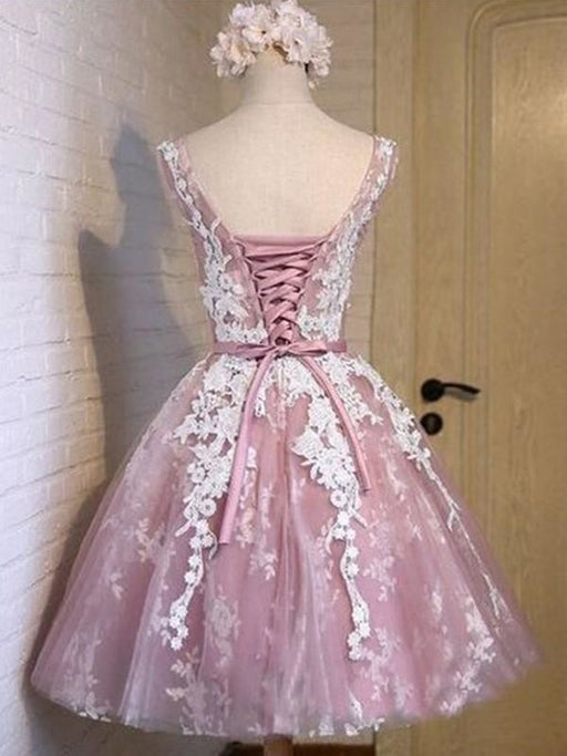 Bridelily A-Line Sleeveless Scoop Tulle With Applique Short/Mini Dresses - Prom Dresses