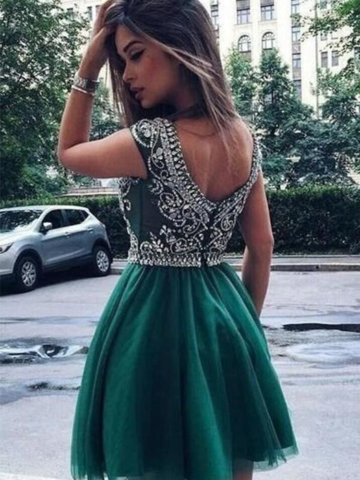 Bridelily A-Line Sleeveless Scoop Tulle With Beading Short/Mini Dresses - Prom Dresses