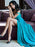 Bridelily A-Line Sleeveless Straps Brush Train With Ruffles Satin Dresses - Prom Dresses