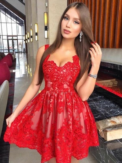 Bridelily A-Line Sleeveless Straps Lace With Applique Short/Mini Dresses - Prom Dresses