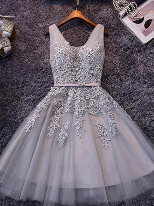 Bridelily A-Line Sleeveless Straps Tulle With Applique Short/Mini Dresses - Prom Dresses