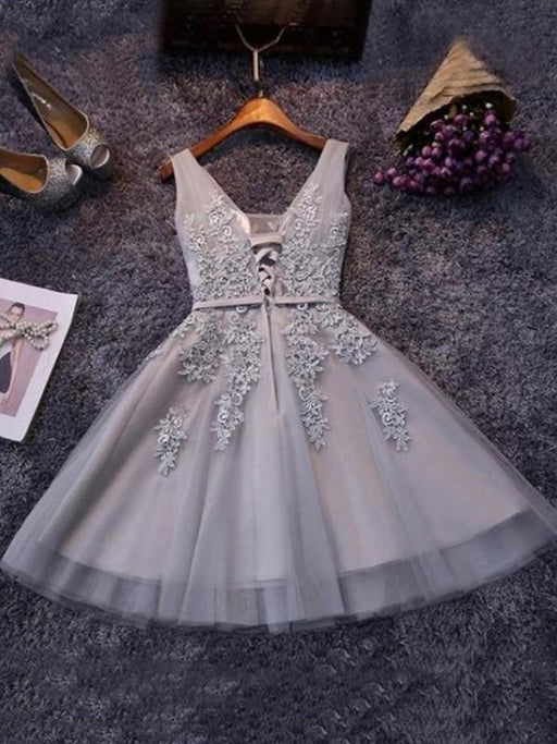Bridelily A-Line Sleeveless Straps Tulle With Applique Short/Mini Dresses - Prom Dresses