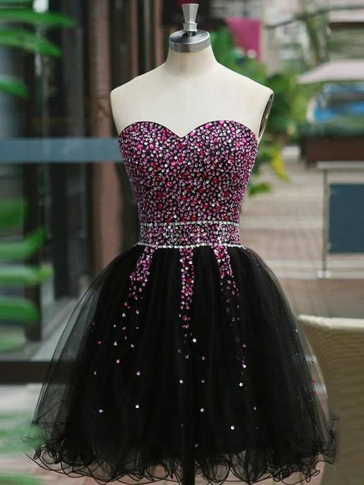 Bridelily A-Line Sleeveless Sweetheart Tulle With Beading Short/Mini Dresses - Prom Dresses