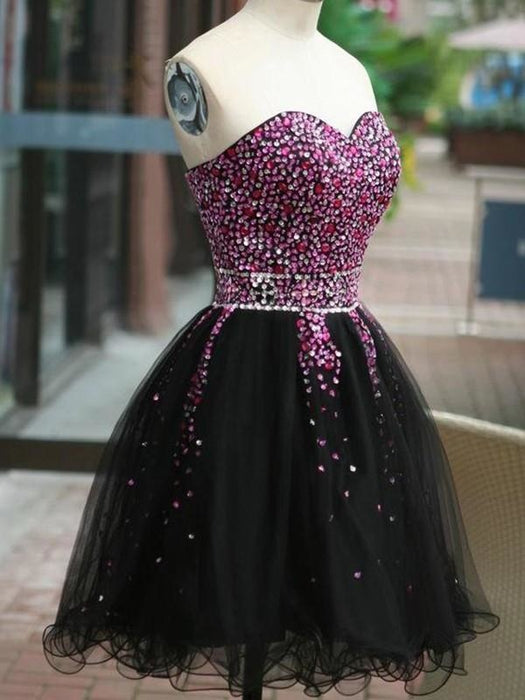 Bridelily A-Line Sleeveless Sweetheart Tulle With Beading Short/Mini Dresses - Prom Dresses