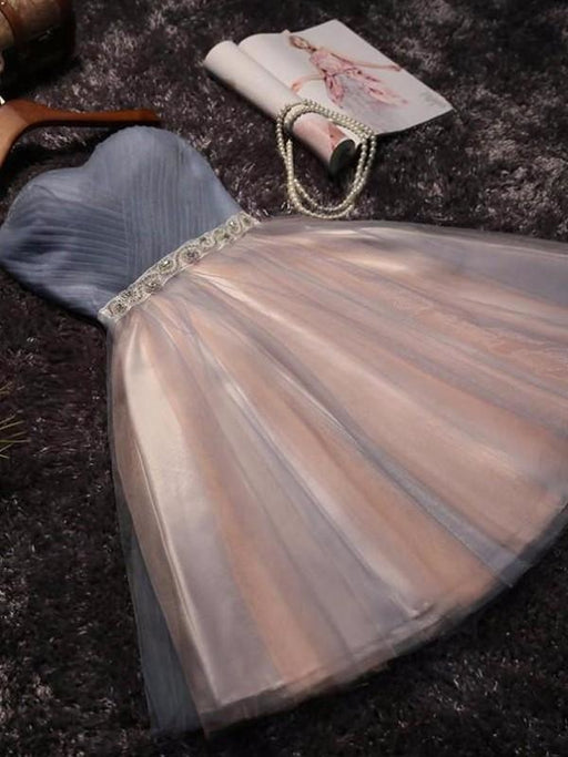 Bridelily A-Line Sleeveless Sweetheart Tulle With Beading Short/Mini Prom Dresses - Prom Dresses