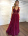 Bridelily A-Line Sleeveless V-Neck Floor-Length Crystal Tulle Dresses - Prom Dresses