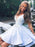 Bridelily A-Line Sleeveless V-neck Satin With Applique Short/Mini Dresses - Prom Dresses