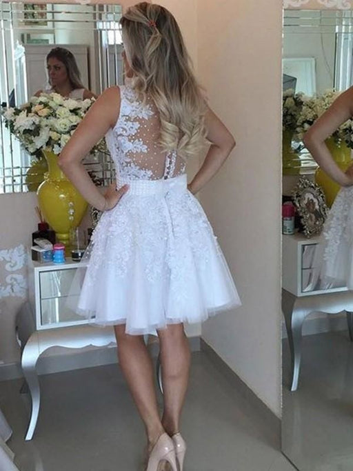 Bridelily A-Line Sleeveless V-neck Tulle With Beading Short/Mini Dresses - Prom Dresses