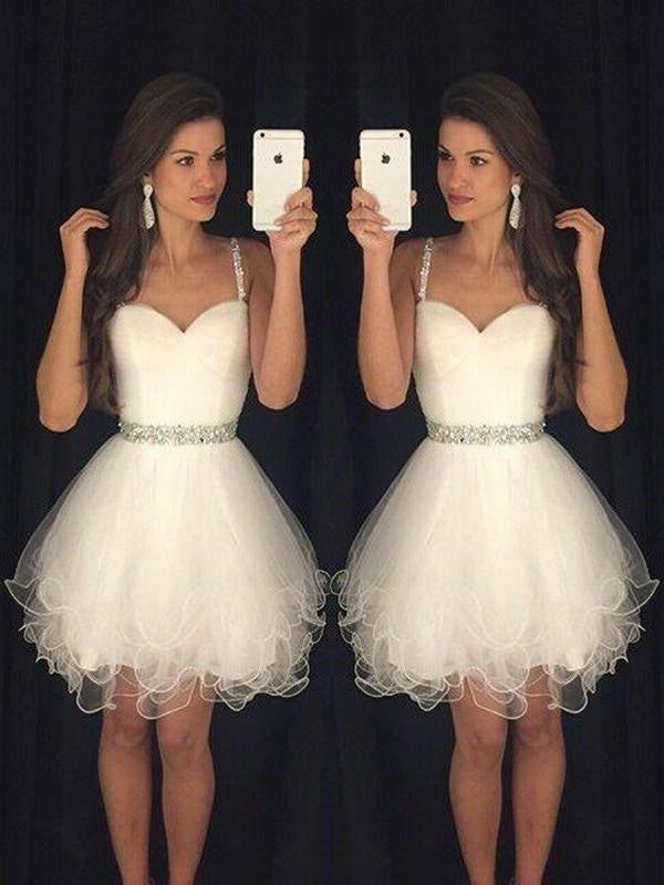 Bridelily A-Line Tulle Sweetheart Sleeveless Short/Mini With Beading Prom Dresses - Prom Dresses