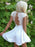 Bridelily A-Line V-neck Lace Satin Short Sleeves Short/Mini Dresses - Prom Dresses