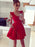 Bridelily A-Line V-neck Satin With Ruffles Sleeveless Short/Mini Dresses - Prom Dresses