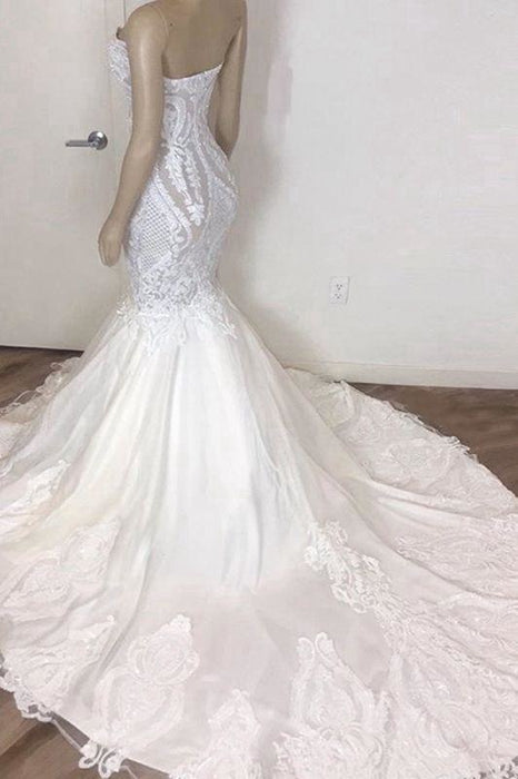 Bridelily Amazing Strapless Appliques Mermaid Wedding Dress - wedding dresses