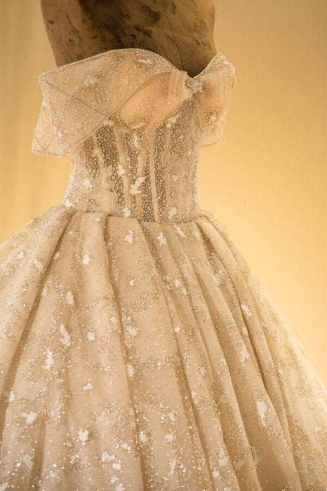 Bridelily Amazing Strapless Lace-up Satin Wedding Dress - wedding dresses