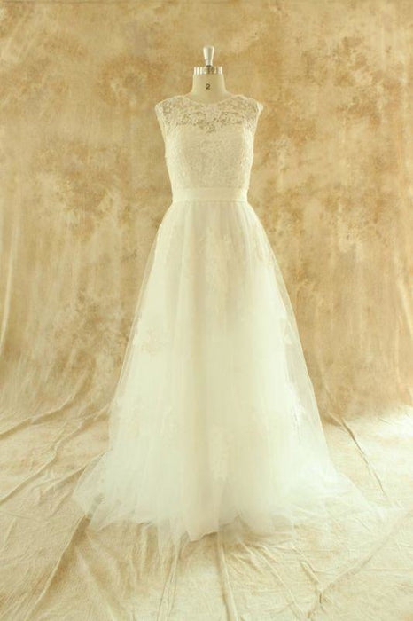 Bridelily Awesome Illusion Lace Tulle A-line Wedding Dress - wedding dresses