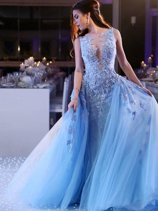 Bridelily Ball Gown Sleeveless Scoop Sweep/Brush Train With Applique Tulle Dresses - Prom Dresses