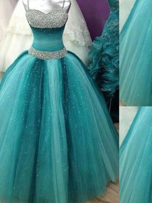 Bridelily Ball Gown Tulle Spaghetti Straps Sleeveless Floor-Length With Beading Dresses - Prom Dresses