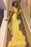 Bridelily Beautiful High-Neck Yellow Long-Sleeve Lace Appliques Mermaid Prom Dress - Prom Dresses