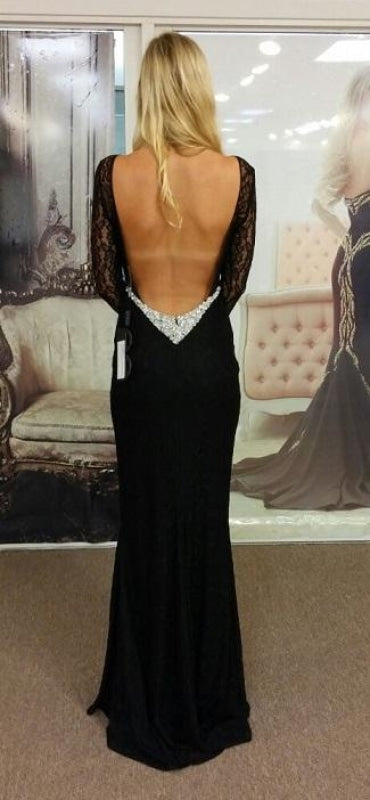 Bridelily Black Bateau Spandex Evening Dresses Backless Long Sleeves 2019 Prom Dresses - Prom Dresses