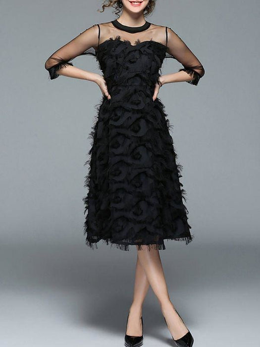 Bridelily Black Midi Dress Party Dress 3/4 Sleeve Vintage Midi Dresses - Prom Dresses