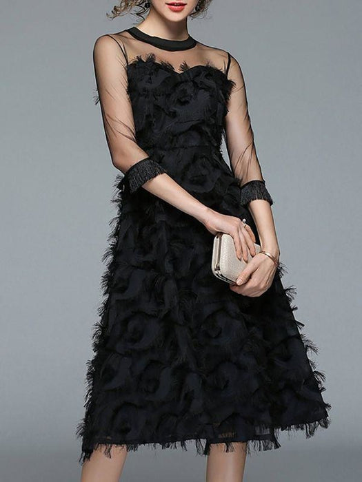 Bridelily Black Midi Dress Party Dress 3/4 Sleeve Vintage Midi Dresses - Prom Dresses