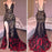 Bridelily Black Red Lace Spaghettis-Straps Side-Slit Mermaid Prom Dresses - Prom Dresses
