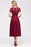 Bridelily Burgundy Short Sleeves Flower Lace V-neck Dresses with Sash - lace dresses