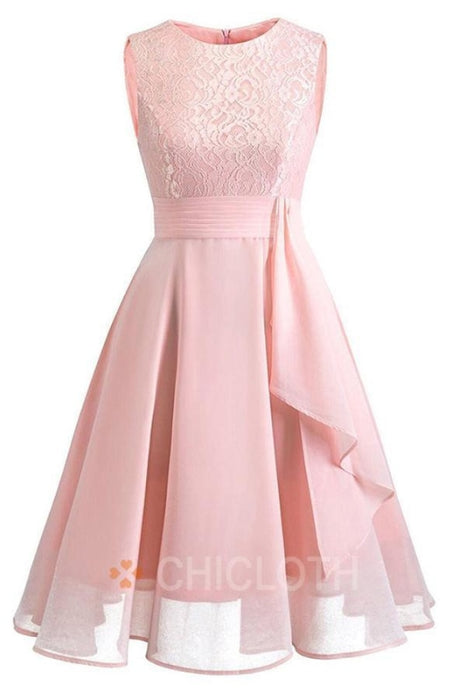 Bridelily Crew Ribbon Lace Dresses - S / Pink - lace dresses