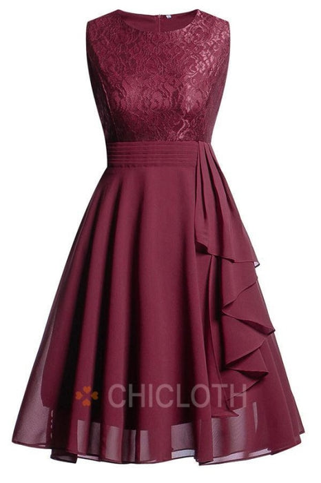 Bridelily Crew Ribbon Lace Dresses - S / Burgundy - lace dresses