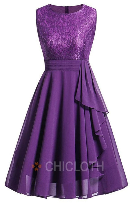 Bridelily Crew Ribbon Lace Dresses - S / Purple - lace dresses