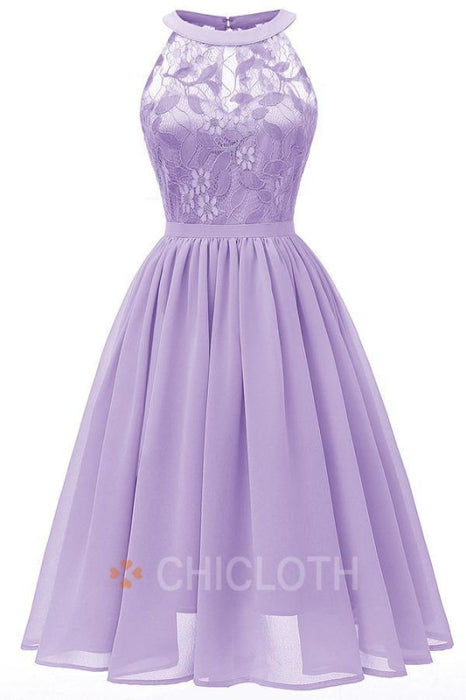 Bridelily Crew Ruffles Lace Dresses - S / Light Purple - lace dresses