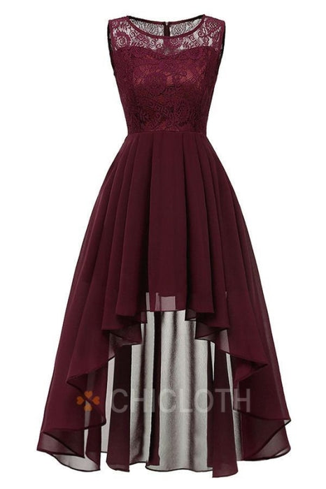Bridelily Crew Ruffles Lace Dresses - S / Burgundy - lace dresses