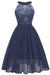 Bridelily Crew Ruffles Lace Dresses - S / Dark Blue - lace dresses