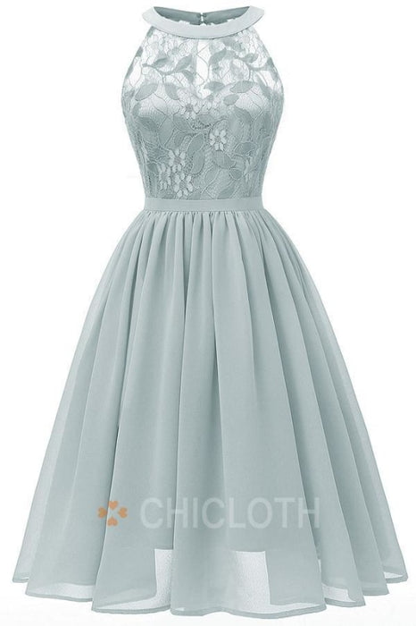 Bridelily Crew Ruffles Lace Dresses - S / Blue Grey - lace dresses