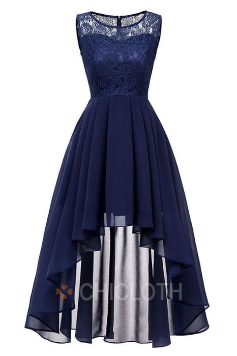 Bridelily Crew Ruffles Lace Dresses - S / Dark Blue - lace dresses