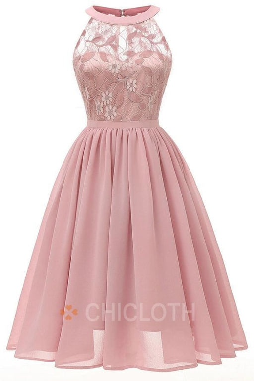 Bridelily Crew Ruffles Lace Dresses - S / Pink - lace dresses