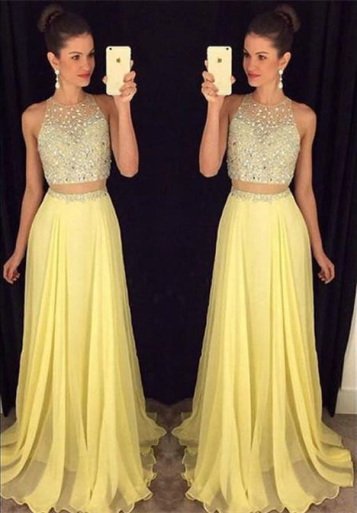 Bridelily Cute Two Piece Major Beading Prom Dess New Arrival Chiffon Formal Occasion Dresses GA017 - Prom Dresses