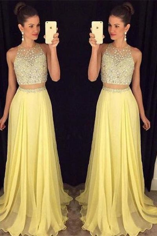 Bridelily Cute Two Piece Major Beading Prom Dess New Arrival Chiffon Formal Occasion Dresses GA017 - Prom Dresses