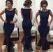 Bridelily Dark Navy Sexy Mermaid Evening Dress Cheap Simple Floor Length Formal Occasion Dress - Prom Dresses