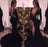 Bridelily Deep V-neck Sexy Black Evening Dresses Gold Lace 2019 Party Dresses with Slit CE086 - Prom Dresses