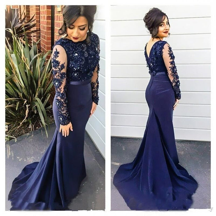 Bridelily Delicate Lace Appliques Beading Prom Dress 2019 Mermaid Long Sleeve BA2728 - Prom Dresses