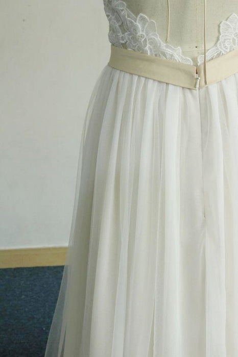 Bridelily Elegant Halter Lace Tulle A-line Wedding Dress - wedding dresses