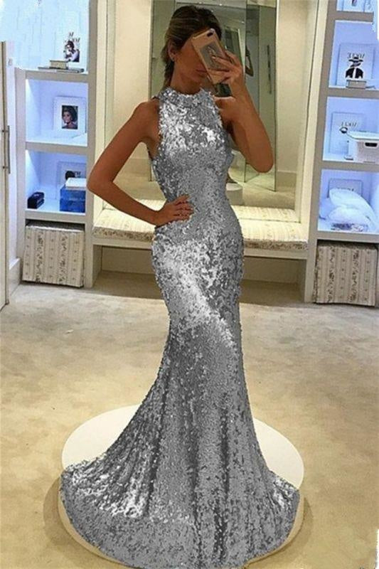 Bridelily Elegant Sequins Sleeveless Mermaid Long Prom Dress - Prom Dresses
