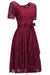 Bridelily Elegant V-neck Short Sleeves Lace Dresses with Bow Sash - Burgundy / US 2 - lace dresses
