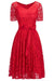 Bridelily Elegant V-neck Short Sleeves Lace Dresses with Bow Sash - Red / US 2 - lace dresses
